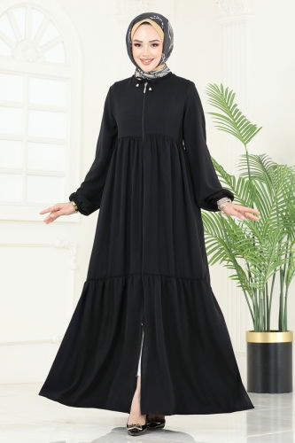 moda selvim Abaya 0040BG354 Black - Thumbnail