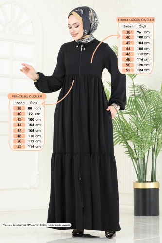 moda selvim Abaya 0040BG354 Black - Thumbnail