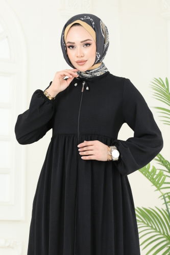 moda selvim Abaya 0040BG354 Black - Thumbnail