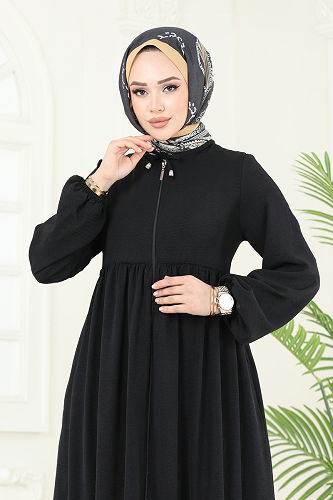 moda selvim Abaya 0040BG354 Black - Thumbnail
