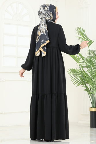 moda selvim Abaya 0040BG354 Black - Thumbnail