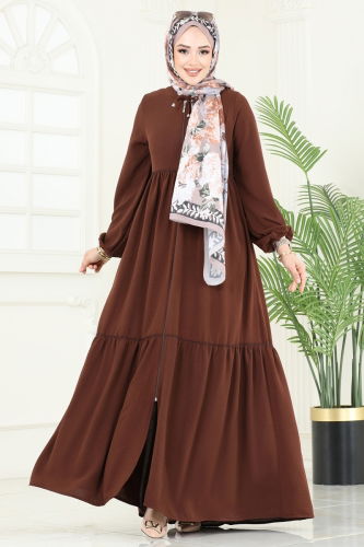 moda selvim Abaya 0040BG354 Brown - Thumbnail