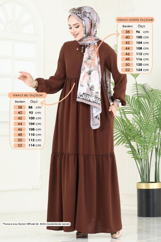 moda selvim Abaya 0040BG354 Brown - Thumbnail