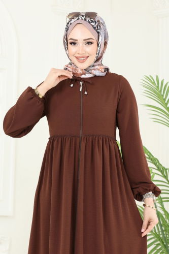 moda selvim Abaya 0040BG354 Brown - Thumbnail