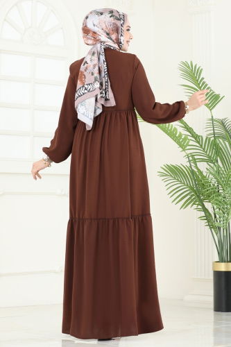 moda selvim Abaya 0040BG354 Brown - Thumbnail