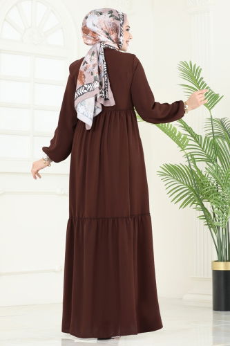 moda selvim عباءة بني 0040BG354 - Thumbnail