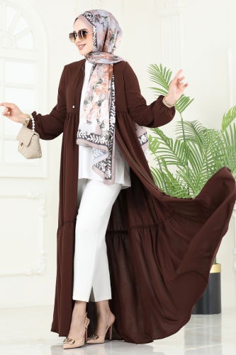 moda selvim عباءة بني 0040BG354 - Thumbnail