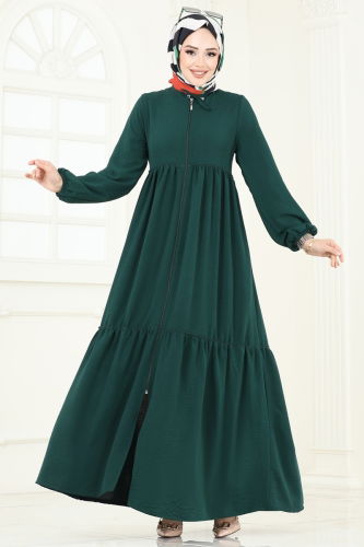 moda selvim Abaya 0040BG354 Emerald - Thumbnail