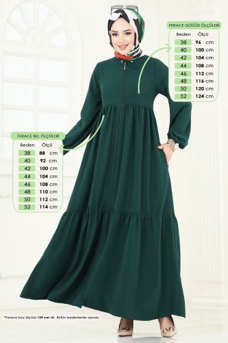 moda selvim Abaya 0040BG354 Emerald - Thumbnail