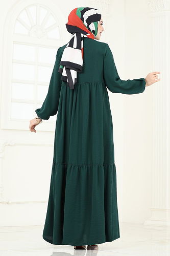 moda selvim Abaya 0040BG354 Emerald - Thumbnail
