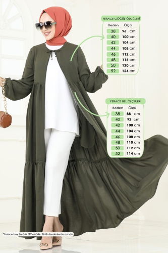 moda selvim Abaya 0040BG354 Khaki - Thumbnail