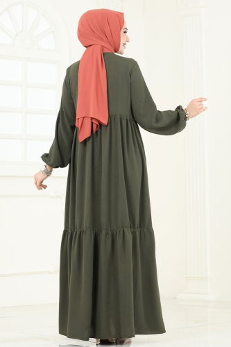 moda selvim Abaya 0040BG354 Khaki - Thumbnail