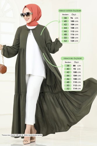 moda selvim عباءة اخضر عفني 0040BG354 - Thumbnail