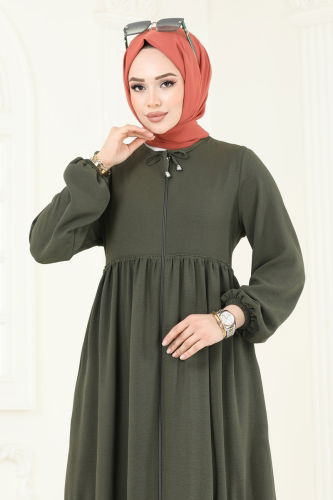 moda selvim عباءة اخضر عفني 0040BG354 - Thumbnail