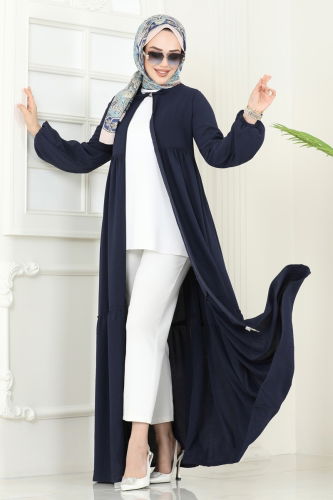 moda selvim Abaya 0040BG354 Navy Blue - Thumbnail