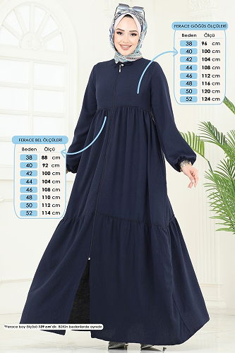 moda selvim Abaya 0040BG354 Navy Blue - Thumbnail