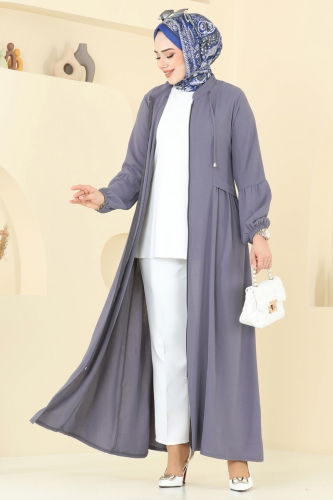 moda selvim عباءة رمادي غامق 0046BG354 - Thumbnail