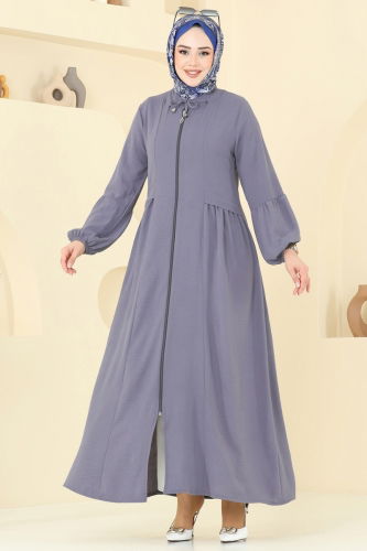 moda selvim عباءة رمادي غامق 0046BG354 - Thumbnail