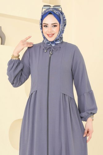 moda selvim عباءة رمادي غامق 0046BG354 - Thumbnail