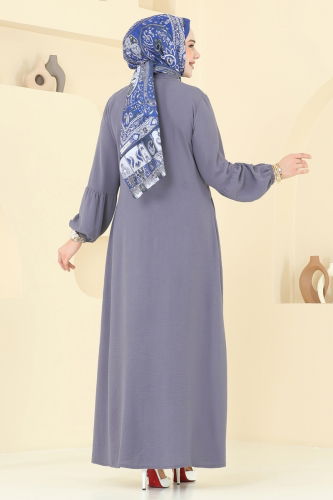 moda selvim عباءة رمادي غامق 0046BG354 - Thumbnail