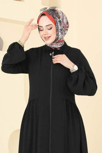 moda selvim عباءة أسود 0046BG354 - Thumbnail