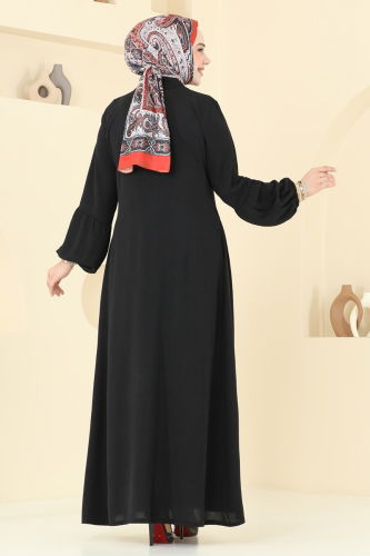 moda selvim عباءة أسود 0046BG354 - Thumbnail