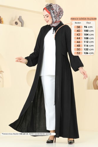 moda selvim عباءة أسود 0046BG354 - Thumbnail