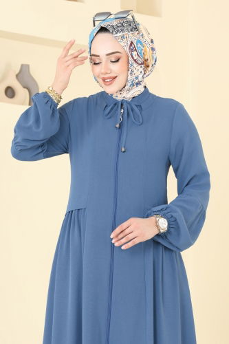 moda selvim Abaya 0046BG354 Indigo - Thumbnail