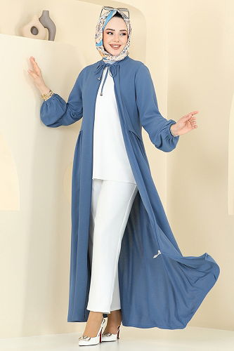 moda selvim عباءة ازرق 0046BG354 - Thumbnail