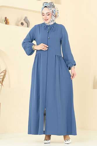 moda selvim عباءة ازرق 0046BG354 - Thumbnail
