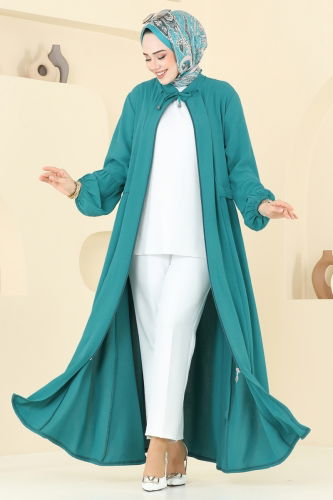 moda selvim عباءة بترولي فاتح 0046BG354 - Thumbnail
