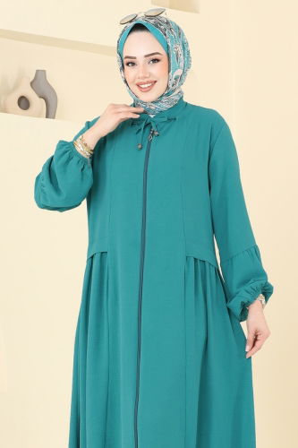 moda selvim عباءة بترولي فاتح 0046BG354 - Thumbnail