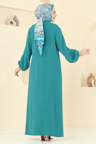 moda selvim عباءة بترولي فاتح 0046BG354 - Thumbnail