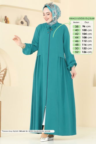 moda selvim عباءة بترولي فاتح 0046BG354 - Thumbnail