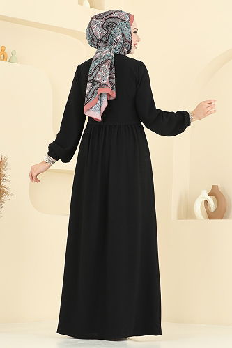 moda selvim Abaya 0050BG354 Black - Thumbnail
