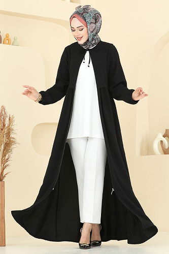 moda selvim عباءة أسود 0050BG354 - Thumbnail
