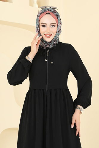 moda selvim عباءة أسود 0050BG354 - Thumbnail
