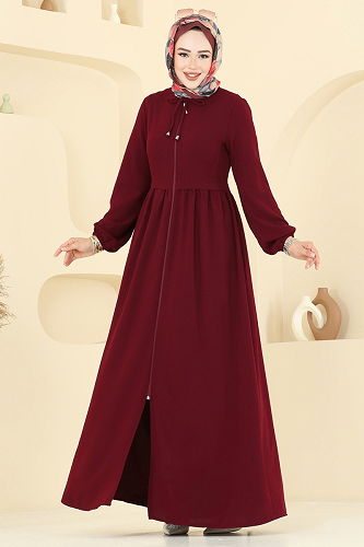 moda selvim Abaya 0050BG354 Burgundy - Thumbnail