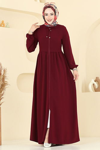 moda selvim Abaya 0050BG354 Burgundy - Thumbnail