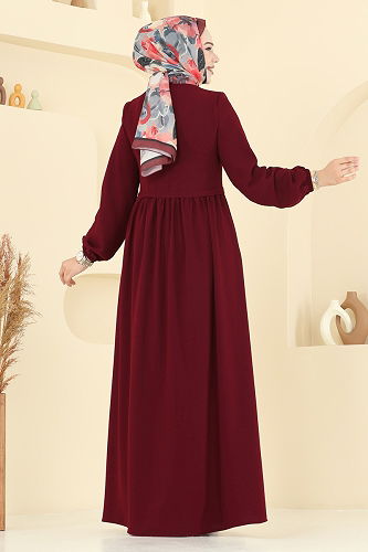 moda selvim Abaya 0050BG354 Burgundy - Thumbnail
