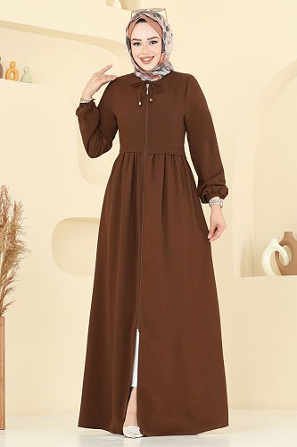 moda selvim Abaya 0050BG354 Light Brown - Thumbnail