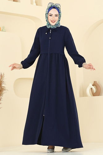 moda selvim Abaya 0050BG354 Navy Blue - Thumbnail