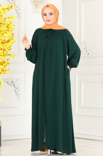 moda selvim Abaya 0212HMY852 Emerald - Thumbnail