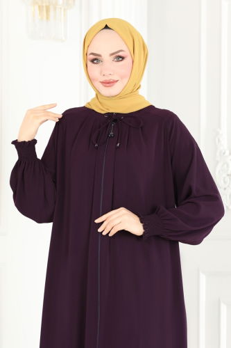 moda selvim Abaya 0212HMY852 Purple - Thumbnail