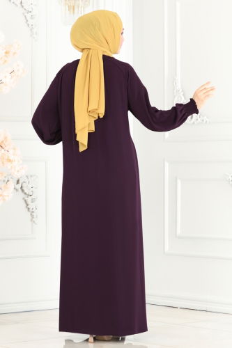 moda selvim Abaya 0212HMY852 Purple - Thumbnail