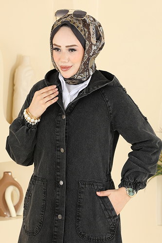 moda selvim عباءة رمادي غامق 044DFL152 - Thumbnail