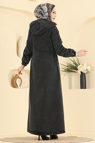 moda selvim عباءة رمادي غامق 044DFL152 - Thumbnail