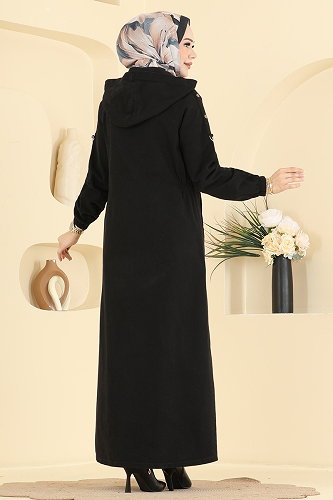 moda selvim Abaya 044DFL152 Black - Thumbnail