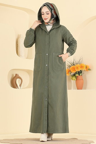 moda selvim Abaya 044DFL152 Khaki - Thumbnail