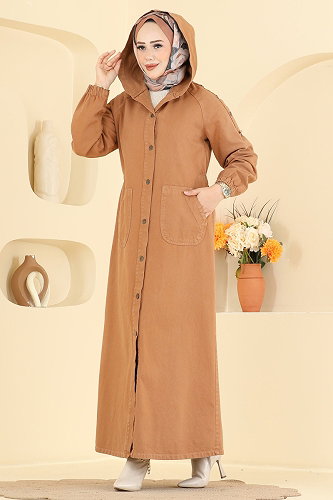 moda selvim Abaya 044DFL152 Latte - Thumbnail